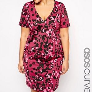 ASOS CURVE Sexy Pink Scuba Dress in Colored Animal Print